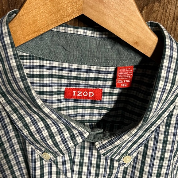 IZOD Blue & Green Plaid Long Sleeve Button Up Down Men’s XXL 100% Cotton - Picture 6 of 9